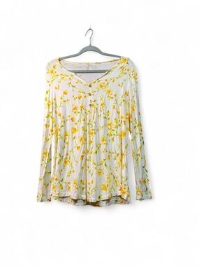 Cathy White Yellow Floral Long Sleeve Babydoll Top L